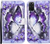 Voor Samsung Galaxy S20 + Gekleurde Tekening Patroon Horizontale Flip Leren Case met Houder & Kaartsleuven & Portemonnee (Paarse Bloem Vlinder)