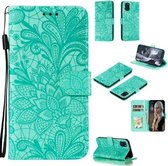 Voor Samsung Galaxy A31 Lace Flower Embossing Pattern Horizontale Flip lederen tas, met houder & kaartsleuven & portemonnee & fotolijst & lanyard (groen)