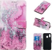 Gekleurde tekening marmer patroon horizontale flip PU lederen tas met houder & kaartsleuven & portemonnee voor Galaxy A20 / A30 (zeewater)