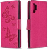 Two Butterflies Embossing Pattern Horizontale Flip Leather Case met houder & kaartsleuf & portemonnee & lanyard voor Galaxy Note10 + (Rose Red)