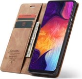 CaseMe-013 Multifunctionele Retro Frosted Horizontale Flip Leren Case voor Galaxy A30S / A50S / A50, met Kaartsleuf & Houder & Rits Portemonnee & Fotolijst (Bruin)