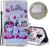 Dazzle Laser Gekleurde Tekening Horizontale Leren Flip Case met Houder & Kaartsleuven & Portemonnee & Lanyard voor Galaxy J6 (2018) (Twee Eenhoorns)
