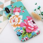 Voor iPhone X / XS Flower Pattern TPU Protecitve Case (Blue Background Peony)