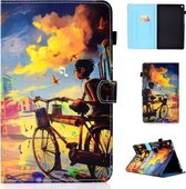 Voor Amazon Kindle Fire HD 10 Gekleurde tekening Stiksels Horizontale flip lederen tas, met houder en kaartsleuven (Bike Boy)