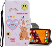 Voor iPhone 11 Gekleurde tekening patroon Horizontale flip lederen hoes met houder & kaartsleuven & portemonnee (Smiley Bear)