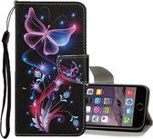 Voor iPhone 6 Plus / 6s Plus Gekleurde tekening patroon Horizontale flip lederen tas met houder & kaartsleuven & portemonnee (fluorescerende vlinder)