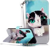 Magisch 3D Helder Gekleurd Tekening Patroon Horizontale Flip PU Leren Case met Houder & Kaartsleuven & Portemonnee & Fotolijst voor iPhone XS Max (Cute Cat)