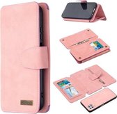 Voor Huawei P40 Lite Afneembare Frosted Magnetische Horizontale Flip Leren Case met Kaartsleuven & Houder & Rits Portemonnee & Fotolijst (Roze)