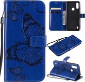 Voor Motorola Moto E6s (2020) 3D Butterfly Reliëfpatroon Horizontale Flip Leren Case met Houder & Kaartsleuf & Portemonnee & Lanyard (Blauw)