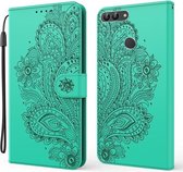 Voor Huawei P smart / Enjoy 7S / Honor 9 Lite Pauw Reliëfpatroon Horizontale Flip Leren Case met Houder & Kaartsleuven & Portemonnee & Lanyard (Groen)