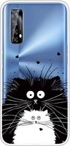 Voor OPPO Realme 7 Gekleurde tekening Clear TPU Cover Beschermhoesjes (Zwart-witte Rat)