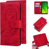 Voor Motorola Moto G7 Power (EU-versie) Tijger reliëfpatroon Horizontale flip lederen tas met houder & kaartsleuven en portemonnee (rood)