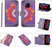 Voor Huawei Mate 20 Pro Afdrukken Tweekleurig Half Mandala-patroon Dubbelzijdige magnetische gesp Horizontale flip lederen hoes met houder & kaartsleuven & portemonnee & fotolijst & lanyard (