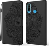 Voor Huawei P30 lite / Nova 4e Pauw Reliëfpatroon Horizontale Flip Leren Case met Houder & Kaartsleuven & Portemonnee & Lanyard (Zwart)