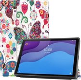 Voor Lenovo Tab M10 HD 2e generatie TB-X306 Geschilderd patroon Horizontale flip tablet-pc Leren tas met in drieën gevouwen beugel en slaap- / wekfunctie (kleur vlinder)