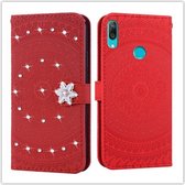 Voor Huawei Y7 2019 Pressed Printing Steken boorpatroon Horizontale Flip PU lederen tas met houder & kaartsleuven & portemonnee & & lanyard (rood)