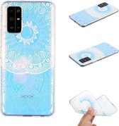 Voor Xiaomi Mi 10T gekleurd tekeningpatroon transparant TPU beschermhoes (blauwe bloem)