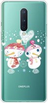 Voor OnePlus 8 Christmas Series transparante TPU beschermhoes (paar sneeuwpop)