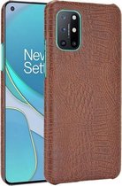 Voor OnePlus 8T schokbestendig krokodiltextuur pc + PU-hoesje (bruin)