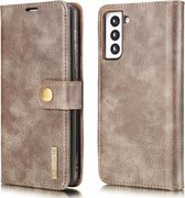 Voor Samsung Galaxy S21 5G DG.MING Crazy Horse Texture Flip afneembare magnetische lederen tas met houder & kaartsleuven & portemonnee (grijs)