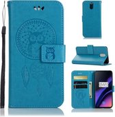 Windgong Uil Embossing Patroon Horizontaal Leren Flip Hoesje met Houder & Kaartsleuven & Portemonnee Voor OnePlus 6T (Blauw)