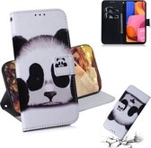 Voor Galaxy A20S Gekleurd tekeningpatroon Horizontaal Flip PU-lederen hoes met houder & kaartsleuven & portemonnee (Panda)