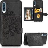 Voor Galaxy A70 Mandala Reliëf Magnetische Doek PU + TPU + PC Case met Houder & Kaartsleuven & Portemonnee & Fotolijst & Riem (Zwart)