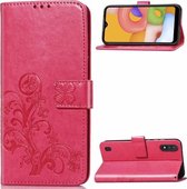 Voor Galaxy A01 Lucky Clover Pressed Flowers Pattern Leather Case met houder & kaartsleuven & portemonnee & draagriem (Rose)
