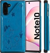 Voor Galaxy Note 10 Cat Bee Embossing Pattern Schokbestendige beschermhoes met kaartsleuven en fotolijst (blauw)