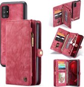 Voor Galaxy A51 4G CaseMe-008 Afneembare multifunctionele horizontale flip lederen tas met kaartsleuf & houder & rits portemonnee & fotolijst (rood)