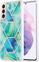 Voor Samsung Galaxy S21 Plus 5G 3D Galvaniseren marmeren patroon TPU beschermhoes (groen)