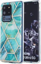 Voor Samsung Galaxy S20 Ultra 3D Galvaniseren marmeren patroon TPU beschermhoes (blauw)