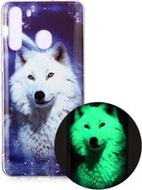 Voor Samsung Galaxy A21 Lichtgevende TPU zachte beschermhoes (Starry Sky Wolf)