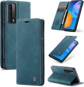 Voor Huawei P Smart 2021 CaseMe-013 Multifunctionele Retro Frosted Horizontale Flip Leren Case met Kaartsleuf & Houder & Portemonnee (Blauw)