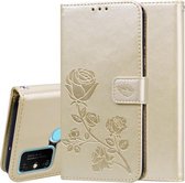 Voor Huawei Honor 9A Rose reliëf horizontale flip PU lederen tas met houder & kaartsleuven & portemonnee (goud)