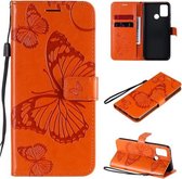 Voor Huawei Honor 9A 3D Vlinders Embossing Patroon Horizontale Flip Leren Case met Houder & Kaartsleuf & Portemonnee (Oranje)