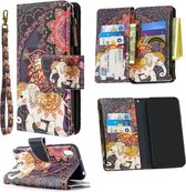 Voor Huawei Y5 (2019) Gekleurde Tekening Patroon Rits Horizontale Flip Leren Case met Houder & Kaartsleuven & Portemonnee (Bloem Olifanten)