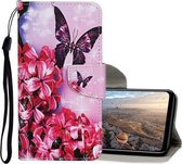 Voor Huawei Y6 (2019) Gekleurde tekening patroon Horizontale flip lederen hoes met houder & kaartsleuven & portemonnee (rode bloem vlinder)