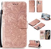 Voor Huawei Y6P Kant Bloem Embossing Patroon Horizontale Flip Leren Case, met Houder & Kaartsleuven & Portemonnee & Fotolijst & Lanyard (Rose Goud)