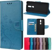 Voor Nokia 2.4 Butterfly Flower Pattern Horizontale Flip lederen tas met houder & kaartsleuven & portemonnee (blauw)