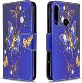 Voor Huawei Y6P Gekleurde Tekening Patroon Horizontale Flip Leren Case met Houder & Kaartsleuven & Portemonnee (Paarse Vlinder)