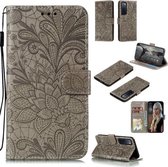 Voor Huawei Nova 7 Kant Bloem Embossing Patroon Horizontale Flip Leren Case, met Houder & Kaartsleuven & Portemonnee & Fotolijst & Lanyard (Grijs)