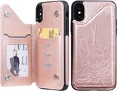 Voor iPhone XS Max Skull Head Embossing Pattern Schokbestendige beschermhoes met houder & kaartsleuven & portemonnee (roségoud)