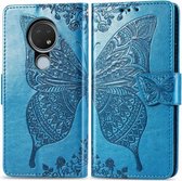Voor Nokia 6.2 / 7.2 Butterfly Love Flower reliëf horizontale flip lederen tas met beugel lanyard kaartsleuf portemonnee (blauw)