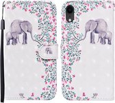 Voor iPhone XR 3D Geschilderd Patroon Horizontale Flip Leren Case met Houder & Portemonnee & Kaartsleuf & Lanyard (Bloem Olifant)