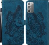 Voor Samsung Galaxy Note20 5G Retro Skin Feel Butterflies Embossing Horizontale Flip Leather Case met houder & kaartsleuven & portemonnee (blauw)