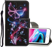 Voor iPhone 8/7 Gekleurde tekening patroon Horizontale flip lederen hoes met houder & kaartsleuven & portemonnee (fluorescerende vlinder)
