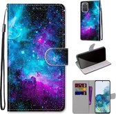 Voor Samsung Galaxy S20 + Gekleurde tekening Cross Texture Horizontale Flip PU lederen tas met houder & kaartsleuven & portemonnee & lanyard (paarsgroene sterrenhemel)