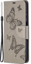 Samsung Galaxy A12 Hoesje - Mobigear - Butterfly Serie - Kunstlederen Bookcase - Grijs - Hoesje Geschikt Voor Samsung Galaxy A12