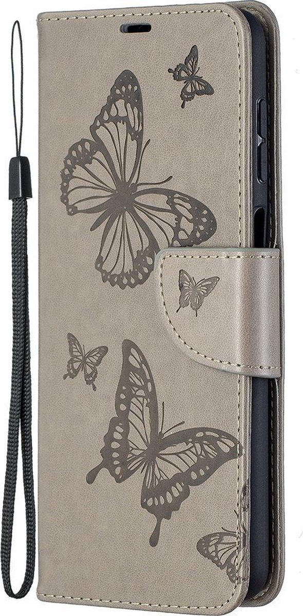 Mobigear Telefoonhoesje geschikt voor Samsung Galaxy A12 Hoesje | Mobigear Butterfly Bookcase Portemonnee | Pasjeshouder voor 2 Pasjes | Telefoonhoesje voor Pinpas / OV Kaart / Rijbewijs - Grijs